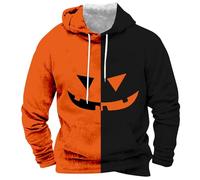 Felpe con cappuccio con faccia di zucca di Halloween da uomo costumi con tasca pullover casual felpa con cappuccio camicie a maniche lunghe, Arancione8, L