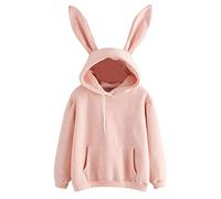 Felpe con cappuccio con orecchie di coniglio per donne uk ragazze donne donna felpa a maniche lunghe tinta unita autunno inverno leggero pullover essenziale felpa casual allentato cappuccio