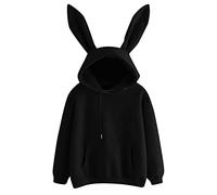 Felpe con cappuccio con orecchie di coniglio per donne uk ragazze donne donna felpa a maniche lunghe tinta unita autunno inverno leggero pullover essenziale felpa casual allentato cappuccio