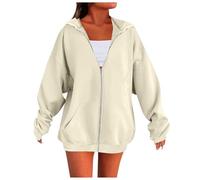 Felpe con cappuccio con zip per le donne tinta unita felpe da donna taglie forti con cappuccio casual maniche lunghe felpa oversize invernale caldo foderato in pile giacche con tasche leggero cardigan