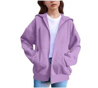 Felpe con cappuccio con zip per ragazze carino alla moda gatto giacche con cappuccio con tasche bambini tinta unita maniche lunghe scuola sport felpe autunno inverno cotone cappotto atletico, Viola, 2