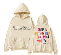 Felpe con cappuccio cristiane da donna God Is within Her She Will Not Fall Pullover con cappuccio con tasca autunno inverno manica lunga top, Beige, XXL