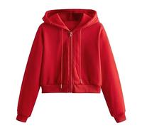 Felpe con cappuccio da donna casual con zip intera a maniche lunghe felpa con cappuccio con coulisse corta felpa con cappuccio Y2K autunno alla moda cappotti crop felpe atletiche da allenamento, Rosso