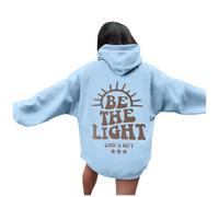 Felpe con cappuccio da donna Christian Be The Light Carino Atletico Gesù Cool Abiti con cappuccio Fede Loose Fit Lettera Girocollo Maglioni Grafici Moda Personalizzato Dio Religioso Estetica Workou