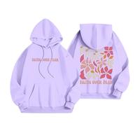 Felpe con cappuccio da donna Christian Faith Over Fear Comfort Graphic Gesù Cool con cappuccio Trust In The Lord Fall Letter Felpe casual Workou Personalizzato Religioso Gesù salva gotico, Viola