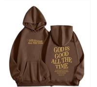 Felpe con cappuccio da donna Christian God Is Good All The Time Workou Casual Gesù Pullover Outfits Trust In The Lord Trendy Graphic Letter Top Carino Plain Faith Religioso Goth Y2K Gothic, Caff, XL