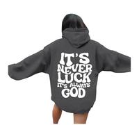 Felpe con cappuccio da donna Christian It's Never Luck It's Always God Y2K Carino Gesù Lettera Pullover Felpe Trust In The Lord Sottile 2025 Manica Lunga Sportiva Grafica Girocollo Pullover Felpe con