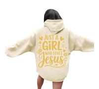 Felpe con cappuccio da donna Christian Just A Girl Who Loves Jesus Trendy Casual Country con cappuccio Pullover Felpe Fede 2025 Grafica Manica Lunga Girocollo Maglioni Moda Backwoods Religioso, Beige