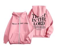 Felpe con cappuccio da donna Christian Trust In The Lord Fashion Zip Up Gesù Essential Pullover Vestiti Religioso Comfort Coulisse Grafica Felpe Foderato in Pile Maglioni Alla Moda Sottile Fede I Love