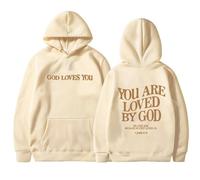 Felpe con cappuccio da donna Christian You Are Loved By God, a maniche lunghe, con stampa di Gesù, religioso, tinta unita, Y2K, con cappuccio, con scritta personalizzata Faith Pray The Lord, cachi, L