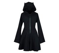Felpe con cappuccio da donna comode con orecchie di gatto, svasate, con cerniera, alla moda, country, con cappuccio, per adolescenti, tinta unita, lungo, gotico, top, vestiti, carino, pullover