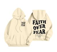 Felpe con cappuccio da donna con cappuccio con scritta "Jesus Faith Over Fear" per autunno casual cristiano con cappuccio Pullover Trust In The Lord Maglioni grafici con lettera preppy sottile pregare