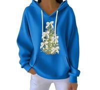 Felpe con cappuccio da donna con cappuccio, leggera, con cappuccio, oversize, autunnale, alla moda, a maniche lunghe, casual, per allenamento, feste, regali di Natale, Blu, XL