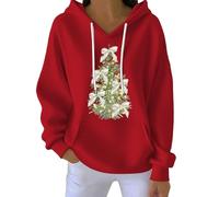 Felpe con cappuccio da donna con cappuccio, leggera, con cappuccio, oversize, autunnale, alla moda, a maniche lunghe, casual, per allenamento, feste, regali di Natale, Rosso, XL