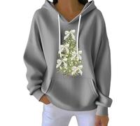 Felpe con cappuccio da donna con cappuccio, leggera, con cappuccio, oversize, autunnale, alla moda, a maniche lunghe, casual, per allenamento, feste, regali di Natale, Grigio, M