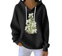 Felpe con cappuccio da donna con cappuccio, leggera, con cappuccio, oversize, autunnale, alla moda, a maniche lunghe, casual, per allenamento, feste, regali di Natale, Nero , M