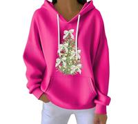 Felpe con cappuccio da donna con cappuccio, leggera, con cappuccio, oversize, autunnale, alla moda, a maniche lunghe, casual, per allenamento, feste, regali di Natale, Rosa acceso, M