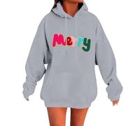 Felpe con cappuccio da donna con divertente scritta "Merry Letter", calda felpa carina per festeggiare il Natale e la famiglia, Cenere Chiaro, L
