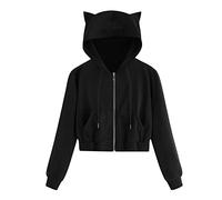 Felpe con cappuccio da donna con orecchie di gatto ritagliate alla moda a maniche lunghe gotico crop pullover con cappuccio 2025 cerniera stampa gattino tinta unita zip up abiti casual trendy goth