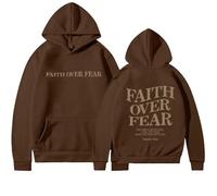 Felpe con cappuccio da donna con scritta "Christian Faith Over Fear", a maniche lunghe, alla moda, tinta unita, per adolescenti, casual, grafica con lettera, maglioni essenziali per pregare il Signore