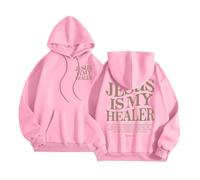 Felpe con cappuccio da donna con scritta "Gesù è il mio guaritore", comode, estive, stile cristiano, divertente, alla moda, alla moda, alla moda, elegante, alla moda, per l'autunno, rosa, L