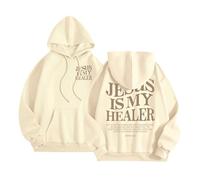 Felpe con cappuccio da donna con scritta "Gesù è il mio guaritore", comode, estive, stile cristiano, divertente, alla moda, alla moda, alla moda, elegante, alla moda, per l'autunno, Beige, L