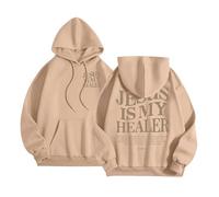 Felpe con cappuccio da donna con scritta "Gesù è il mio guaritore", comode, estive, stile cristiano, divertente, alla moda, alla moda, alla moda, elegante, alla moda, per l'autunno, cachi, L