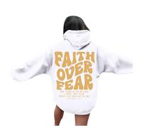Felpe con cappuccio da donna con scritta "Gesù Faith Over Fear", alla moda, stile cristiano, Y2K, tinta unita, con scritta in lingua inglese "God", a maniche lunghe, casual, con scritta "Pray The Lord