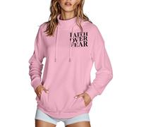 Felpe con cappuccio da donna con scritta "Jesus Faith Over Fear", alla moda, casual, con cappuccio, con scritta in lingua inglese "Trust In The Lord Religious", con design alla moda, Y2K, rosa, S