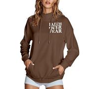 Felpe con cappuccio da donna con scritta "Jesus Faith Over Fear", alla moda, casual, con cappuccio, con scritta in lingua inglese "Trust In The Lord Religious", con design alla moda, Y2K, cachi, S