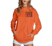 Felpe con cappuccio da donna con scritta "Jesus Faith Over Fear", alla moda, casual, con cappuccio, con scritta in lingua inglese "Trust In The Lord Religious", con design alla moda, Y2K, Arancione, S