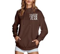 Felpe con cappuccio da donna con scritta "Jesus Faith Over Fear", alla moda, casual, con cappuccio, con scritta in lingua inglese "Trust In The Lord Religious", con design alla moda, Y2K, Caff, S