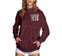Felpe con cappuccio da donna con scritta "Jesus Faith Over Fear", alla moda, casual, con cappuccio, con scritta in lingua inglese "Trust In The Lord Religious", con design alla moda, Y2K, vino, S