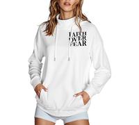 Felpe con cappuccio da donna con scritta "Jesus Faith Over Fear", alla moda, casual, con cappuccio, con scritta in lingua inglese "Trust In The Lord Religious", con design alla moda, Y2K, bianco, S
