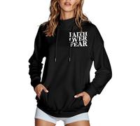 Felpe con cappuccio da donna con scritta "Jesus Faith Over Fear", alla moda, casual, con cappuccio, con scritta in lingua inglese "Trust In The Lord Religious", con design alla moda, Y2K, Nero , S