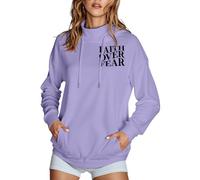 Felpe con cappuccio da donna con scritta "Jesus Faith Over Fear", alla moda, casual, con cappuccio, con scritta in lingua inglese "Trust In The Lord Religious", con design alla moda, Y2K, Viola, S