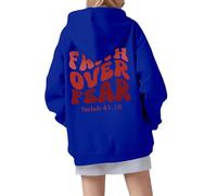 Felpe con cappuccio da donna con scritta "Jesus Faith Over Fear", autunnale, stile religioso, alla moda, con coulisse, foderate in pile con cappuccio, felpe con cappuccio, Y2K, Essential God, Blu, S