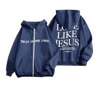 Felpe con cappuccio da donna con scritta "Jesus Trust In The Lord Y2K Graphic Christian Zip Up Pullover Felpe Faith 2025 Foderate in pile Trendy Love Like Jesus Coulisse Lettera Top Cool God Cute
