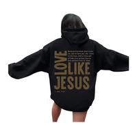 Felpe con cappuccio da donna con stampa di Gesù Amore come Gesù con Gesù e Gesù, alla moda, stile religioso, gotico, comodo, gotico, Nero , L