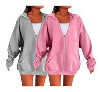 Felpe con cappuccio da donna con zip 2025 autunno inverno alla moda felpe a maniche lunghe 2 pezzi giacca casual comoda giacca autunnale sottile con cerniera giacche da donna zip intera, P, L