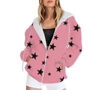 Felpe con cappuccio da donna con zip casual felpa con cappuccio tie dye con stampa a stelle giacca a maniche lunghe oversize leggera pullover con cerniera felpe con tasche cappotti invernali, Rosa-e