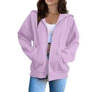 Felpe con cappuccio da donna con zip intera Comfort College Loose Fit coulisse moda sottile pullover felpe con cappuccio per adolescenti tinta unita cerniera tinta unita trendy plus size felpe vintage