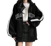 Felpe con cappuccio da donna con zip intera Los Angeles California Graphic Y2K Comfort oversize cerniera abiti con cappuccio Cartoon vestibilità ampia blocchi di colore coulisse giacche patchwork