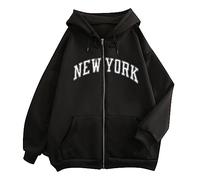Felpe con cappuccio da donna con zip intera New York vestibilità ampia comfort tinta unita anime con cappuccio giacche autunno coulisse cerniera stampa lettere abiti 2025 fresco sottile Y2K pianura