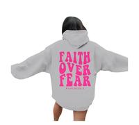 Felpe con cappuccio da donna Faith Over Fear Workou a maniche lunghe Country con cappuccio abiti autunno Gesù tinta unita felpe con cappuccio Comfort Estetica Università Moda con disegni, Grigio, L