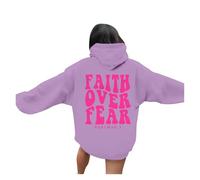 Felpe con cappuccio da donna Faith Over Fear Workou a maniche lunghe Country con cappuccio abiti autunno Gesù tinta unita felpe con cappuccio Comfort Estetica Università Moda con disegni, Viola, L
