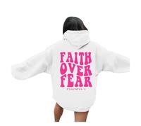 Felpe con cappuccio da donna Faith Over Fear Workou a maniche lunghe Country con cappuccio abiti autunno Gesù tinta unita felpe con cappuccio Comfort Estetica Università Moda con disegni, bianco, L