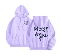 Felpe con cappuccio da donna I'M Just A Girl aderenti e casual con cappuccio, abbigliamento alla moda con grafica anime e lettere, outfit trendy e comode per le signore, stile Preppy 2025, Viola, S
