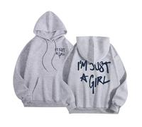 Felpe con cappuccio da donna I'M Just A Girl aderenti e casual con cappuccio, abbigliamento alla moda con grafica anime e lettere, outfit trendy e comode per le signore, stile Preppy 2025, Grigio, M