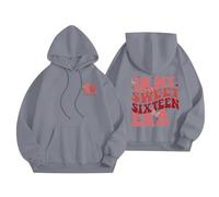 Felpe con cappuccio da donna in My Sweet Sixteen Era Lettera Stampa Coulisse Felpa con Cappuccio con Tasca Y2K Vestiti per ragazze adolescenti, Grigio scuro, 4XL